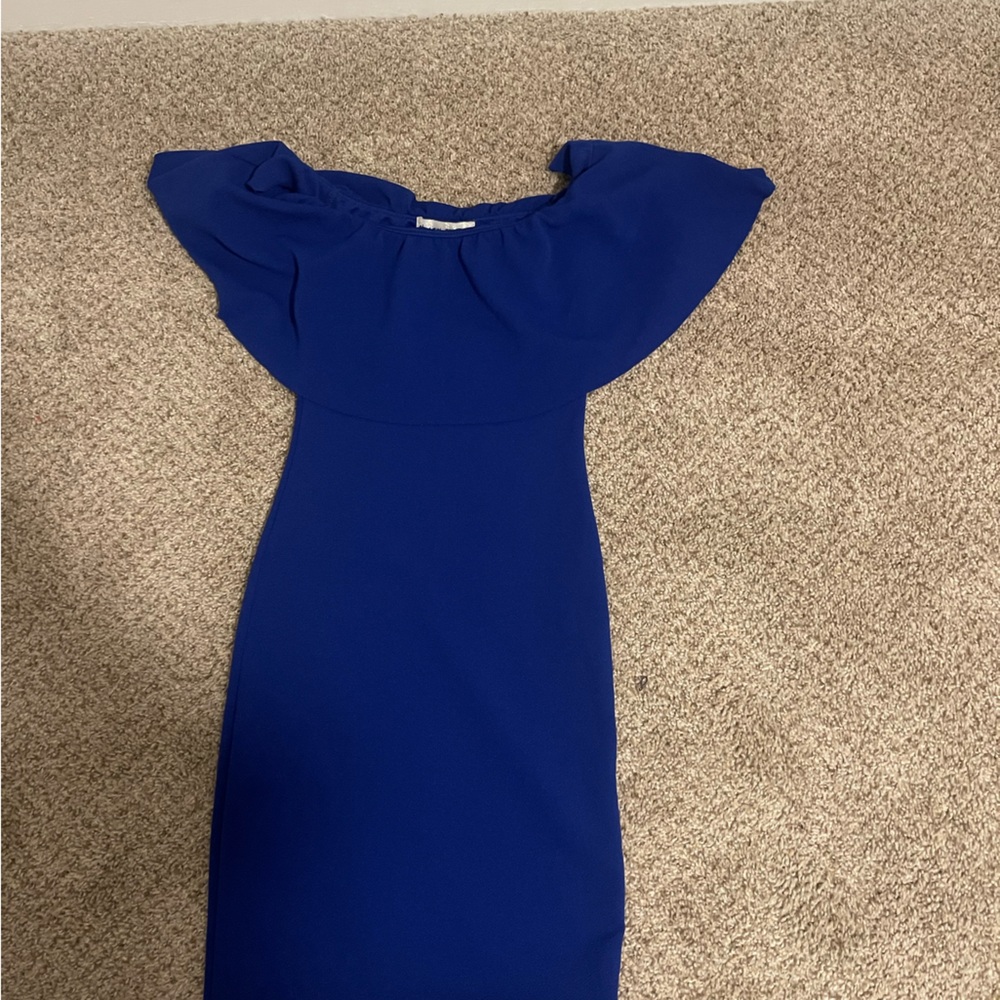 Blue off the shoulder midi dress